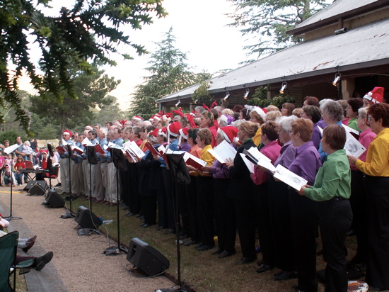 Colours and Blokes singing for Carols at Lanyon